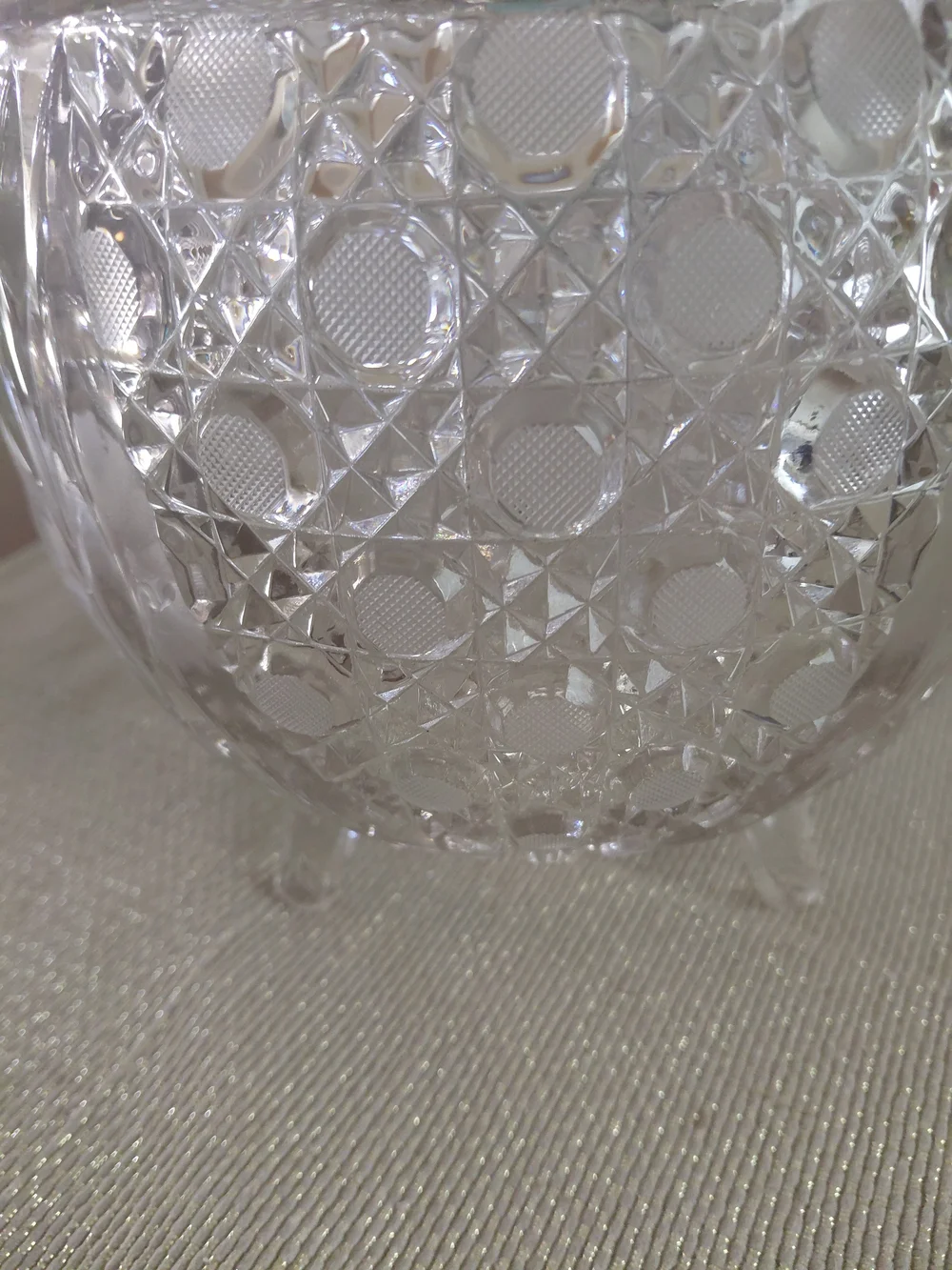 McKee Glass SNAPPY Clear Cane Daisy Button ROSE BOWL 3 Toes